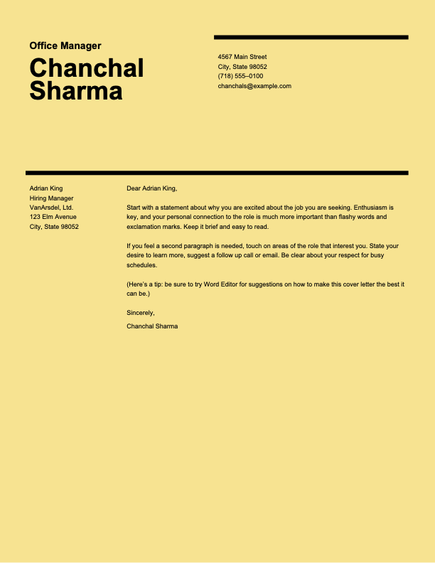 Swiss design cover letter